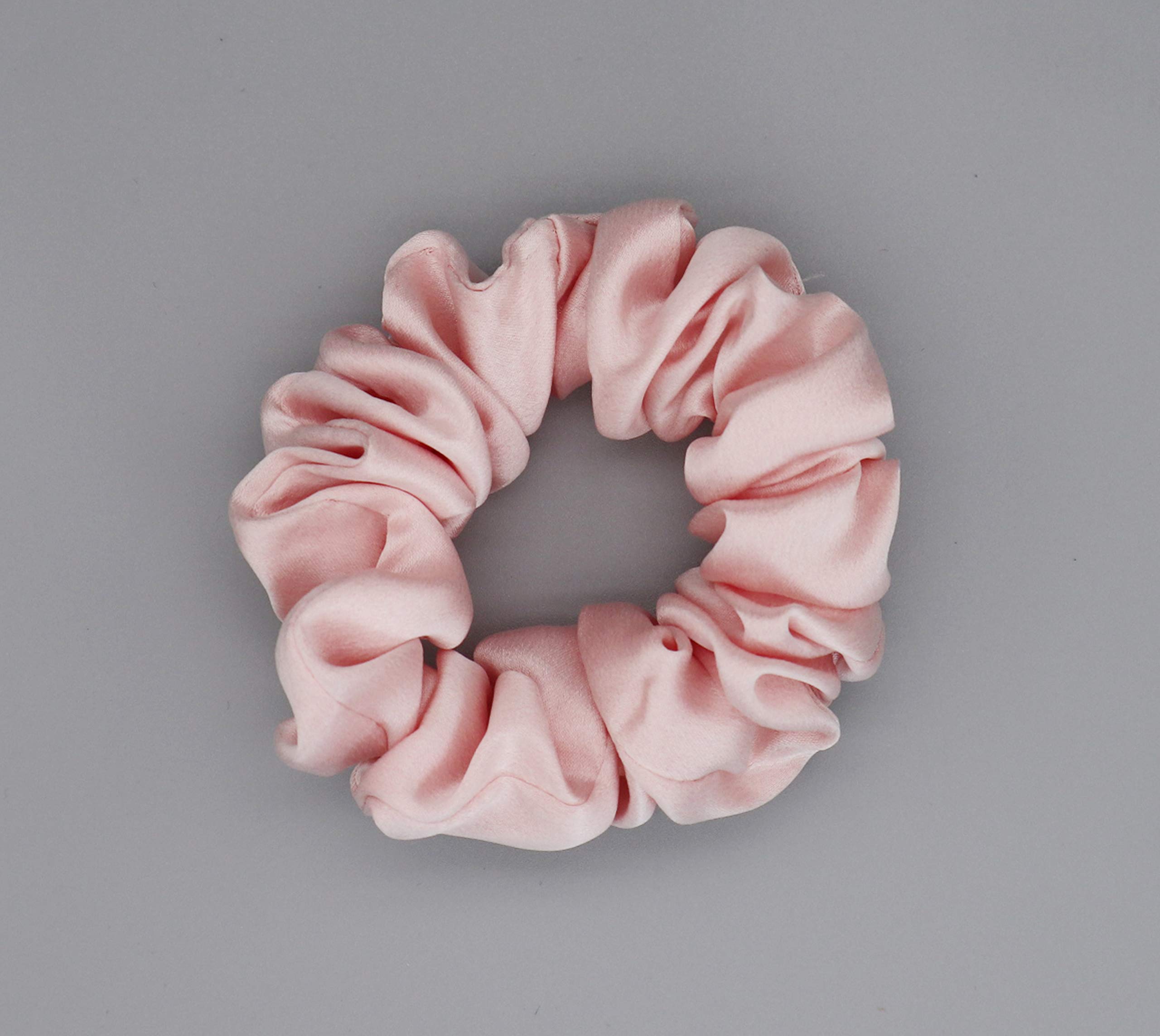 100% Pure Silk Charmeuse Scrunchy - Hair Ties -Scrunchies For Hair - Silk Scrunchies For Women Soft Hair Care (Light Pink)