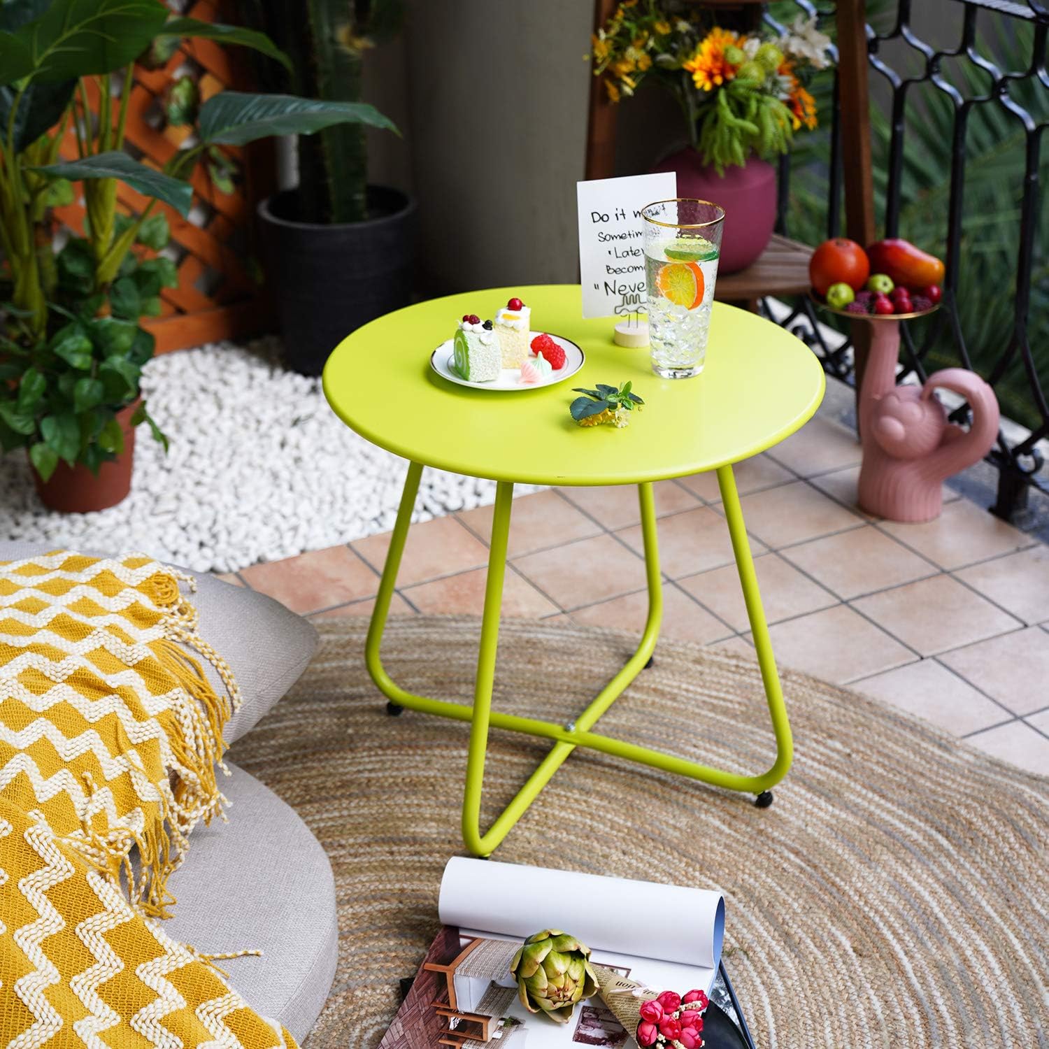 Grand patio Premium Indoor/Outdoor Round Metal Weather-Resistant Side/Accent Table for Patio, Yard, Balcony, Garden (Lime Green): Kitchen & Dining