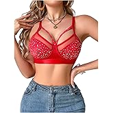 OYOANGLE Women's Rhinestone Sparkly Cut Out Bralette Bra Shiny Light Supports Comfy Wireless Bras