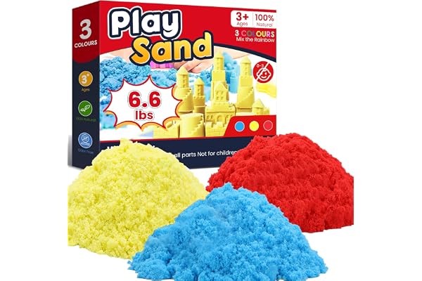 FURWEY 6.6lbs Play Sand,Mixed Packaging of 3-Color Sensory Sand,Suitable for Children to Shaping, Squeezing and Molding