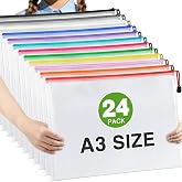 Umriox 24 Pack A3 Mesh Zipper Bags, 16.9x12.4" 12 Colors Storage Pouches | Reusable A3 Storage Bags Hold Puzzle Pieces, Board