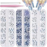 Light Blue Crystals Nail Rhinestones, Blue Round Beads Flatback Glass Gems Stones Multi Shapes Sizes Rhinestones Gems Crystals for Nail DIY Crafts Clothes Shoes Jewelry