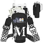 LOKASS Initial Water Bottle Holder with Strap for Stanley Cup 40 oz Tumbler, Personalized A-Z, Water Bottle Carrier Bag with Phone Pocket & Carabiner for Stanley Cup Accessories