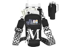 LOKASS Initial Water Bottle Holder with Strap for Stanley Cup 40 oz Tumbler, Personalized A-Z, Water Bottle Carrier Bag with Phone Pocket & Carabiner for Stanley Cup Accessories