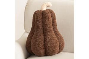 Phantoscope Teddy Fleece Squash Pumpkin Throw Pillows Ultra Soft Sherpa Decorative Cute 3D Shaped Cushion, Brown, 16 x 12 inches