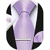 HISDERN Plaid Ties for Men Classic Checkered Tie and Pocket Square Cufflinks Tie Clip Set Woven Men's Necktie Business