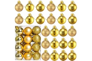 WXOIEOD 24 Count Small Gold Christmas Ornaments Balls, Mini Gold Ornaments for Mini Christmas Tree, Small Shatterproof Valentine Tree Decorative Hanging Bulbs Ball for Xmas Outdoor Party Decorations, 1.2 inch