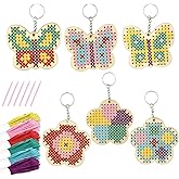 VKPI Wooden Cross Stitch Kits for Kids, Make Your Own 6 Cross Stitching Keyrings, Wood Sewing Kit, Arts &amp; Crafts Butterfly, Flower Ornaments, Embroidery Kit for Beginners, Girls, 6-13