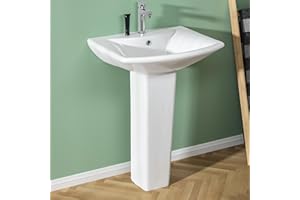 Miuara Pedestal Sink 24 Inch - 1 Hole Porcelain Pedestal Sink Combo for Bathroom, 24"Dx19"Wx33.5"H, White Color, with 1 Overflow Hole & 1 Faucet Hole