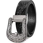 SANSTHS Western Cowboy Ratchet Belts for Men Women Leather Cowboy Belt with Automatic Western Buckle for Christmas Gifts