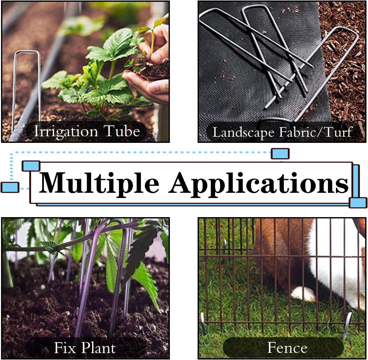 6'' 11 Gauge 100 Pack Heavy Duty U-Shaped Securing Stakes Pins Spikes - Sod Fence Staples for Anchoring Weed Barrier and Landscape Fabric, Netting, Irrigation Hoses, Ground Mat, More Applications : Home Audio & Theater
