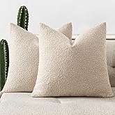 Woaboy Pack of 2 22x22 Inch Decorative Boucle Throw Pillow Covers Textured Square Pillowcaes Accent Euro Solid Cozy Soft Cushion Covers Home Decor for Sofa Couch Living Room Home Decor,Neutral