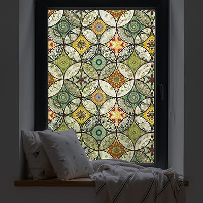dktie Window Film Non Adhesive Privacy 44.5x200cm Stained Glass UV Blocking