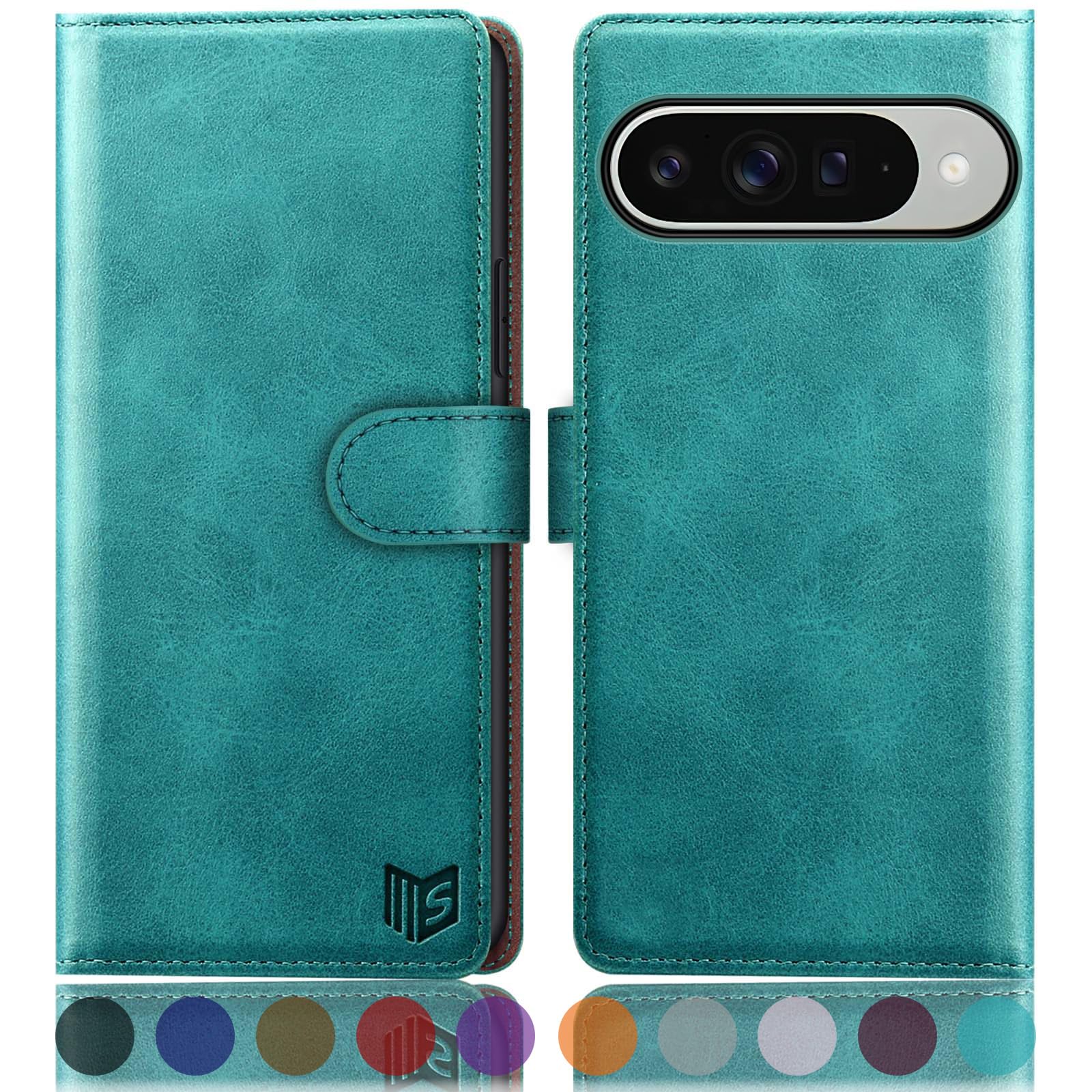 Photo 1 of SUANPOT Compatible with Google Pixel 10/10 Pro 6.3" Wallet case with RFID Blocking Credit Card Holder,Flip Book PU Leather Protective Cover Women Men for Pixel 10 Phone case Blue Green