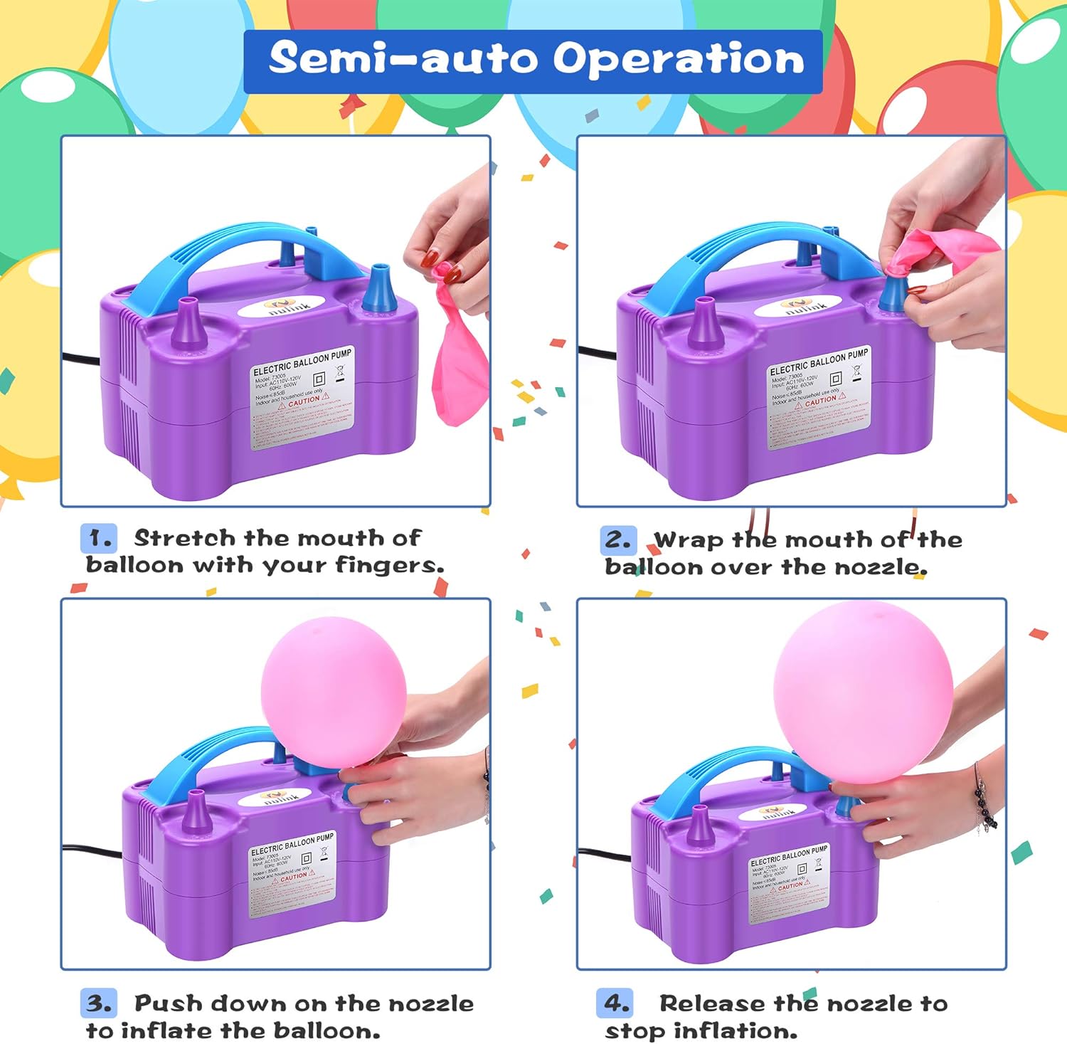 NuLink Electric Portable Dual Nozzle Balloon Blower Pump Inflation for Decoration, Party, Sport [110V~120V, 600W, Purple]: Toys & Games
