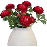 TOPIA Artificial Ranunculus Flowers, Red, 6pcs | Real Touch Stem, Silk, Full Shape