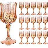Ciaell 24PCS Amber Plastic Wine Glasses - 7 Oz Amber Vintage Drinking Glasses - Disposable Water Goblets Set for Party Wedding, Bar, Wine, Beer