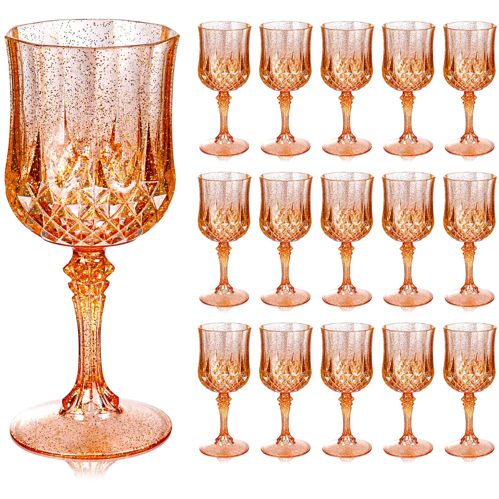 Photo 1 of Ciaell 24PCS Rose Gold with Glitter Plastic Wine Glasses - 7 Oz Vintage Drinking Glasses with Rose Gold Glitter - Disposable Water Goblets Set for Party Wedding, Bar, Wine, Beer & Thanksgiving