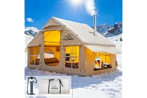 WILDFINDER Inflatable Tent with Skylight, Quick Setup Blow Up Tents with Pump, Hot Tent with Stove Jack, Waterproof Oxford Inflatable House for Camping, Air Glamping Tents for Camping Adult 4-6 Person