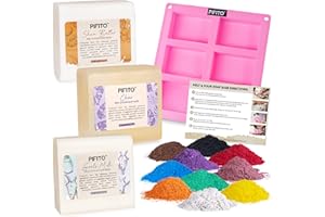 Pifito Soap Making Kit │ DIY Soap Making Supplies - 3 lbs Melt and Pour Soap Base (Goats Milk, Shea Butter, Clear), 10-Pack Mica Original Colorants Sampler, Mold and Instructions