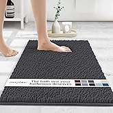 MAYSHINE Plush Shaggy Chenille Bath Mat | Extra Soft, Super Absorbent, Non-Slip Bathroom Rug | Fluffy Microfiber, Area Rug Sets for Bathroom Floor, Kitchen, Living Room | 23"x14" | Charcoal Gray