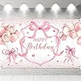Tingjoo 6 x 3.6 ft Pink Bow Coquette Birthday Decorations Bow Backdrop for Party Decor for Girls Women Photography Backgrounds Bachelorette Supply