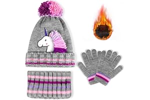 Hicdaw 2Pcs Kids Winter Hat and Scarf Set Winter Hats for Kids Toddler Beanie Hat Fleece Lined Scarf for Boys Girls 2-8 Years