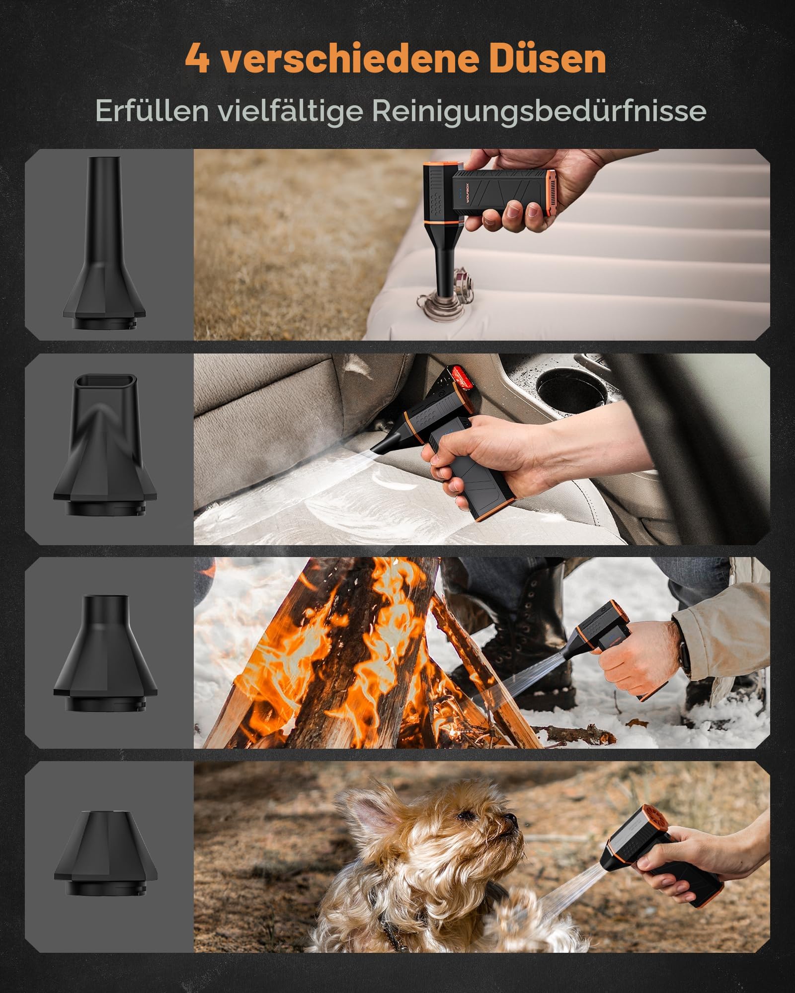 WOLFBOX MegaFlow 50 Electric Air Duster-110000RPM Super Power Cordless Air Duster, 3-Gang einstellbare Mini-Gebläse mit Akku, Staubbläser für Computer, Tastatur, Haus, Outdoor und Auto 5