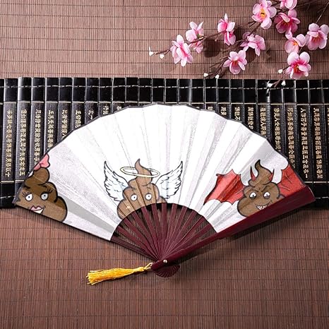 Amazon Sgfdh 折りたたみ扇子 個性的 可愛い 感情的なうんちの表情 絵文字 竹のフレーム タッセルペンダント 布製バッグ ハンドファン 男性用扇子 手持ちファン用 インテリア オンライン通販