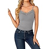 LYANER Women's Lace V Neck Camisole Adjustable Strap Cami Sleeveless Tank Undershirt Top