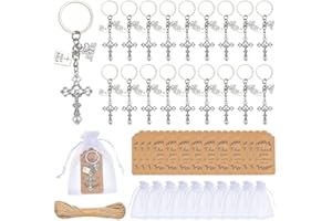 12-20Pcs Cross Keychain Christian Baptism Party Favors with Organza Bags Alloy Airplane Keychain Party Favors
