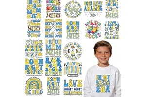 Rngmsi Dtf Transfers Ready to Press - 20 Pcs Down Syndrome Awareness Iron on Patches for T-Shirts, DS Blue Yellow Ribbon Iron