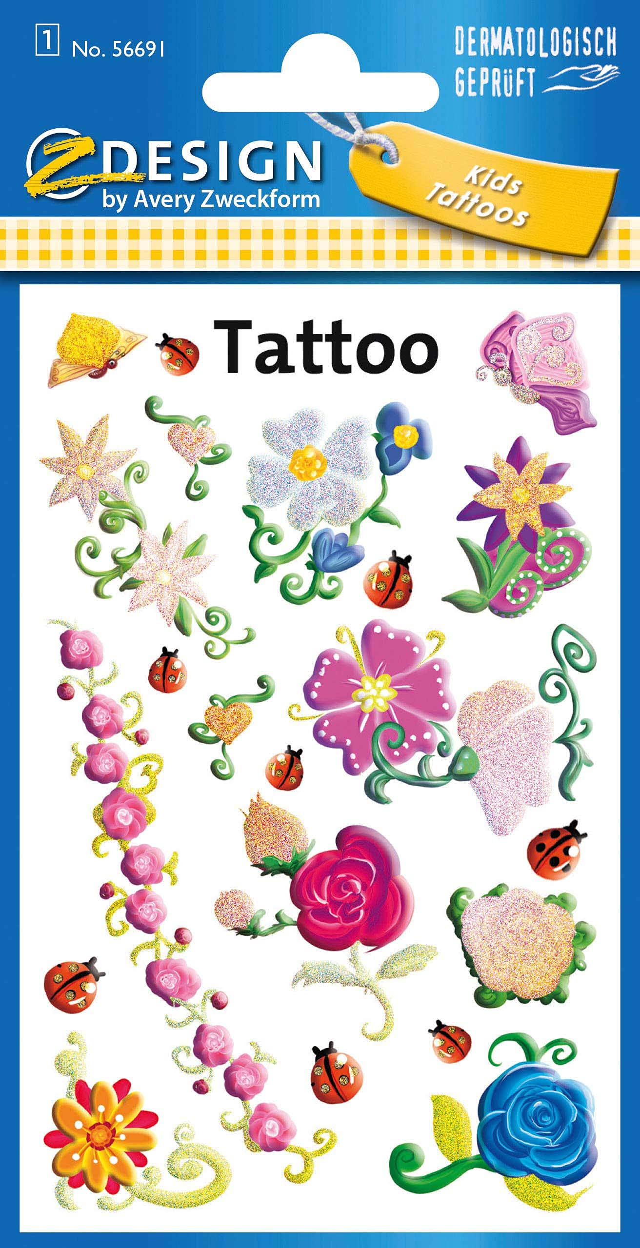 Avery Zweckform 56691 Children Flower Tattoos (Temporary Transfer Film Dermatologically Tested) 20 Sticker