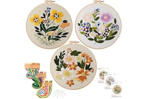 KAMEUN Embroidery Craft Kits for Adults,Cross Stitch Starter for Beginners with Stamped Patterns, Needlepoint Funny Hobby with Hoops and Color Threads, DIY Crafts for Women - 3 Packs