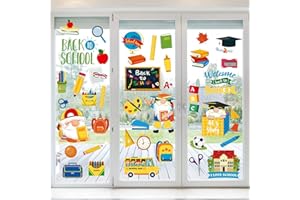 NBjiuyin 8 Sheets Back to School Window Clings - Reusable Static Window Stickers for Classroom, Wall, Glass, Car, Day, Welcome Decorations