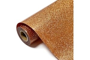 SCZENQI Bronze Glitter HTV Transfer Vinyl Roll - 12" x 8ft. Bronze Glitter Iron on Vinyl for DIY T-Shirts, Cricut Glitter HTV Heat Transfer Vinyl for All Cutting Machines, Easy to Cut & Weed (Bronze)