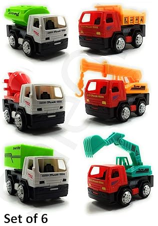 SaleON Set of 6 Unbreakable Die cast Friction Powered Mechanism Construction and Transportation Automobile Toys Set (1279)