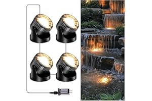POPOSOAP Pond Lights, 4-in-1 Warm White Underwater Pond Lights, IP68 Waterproof LED Landscape Spotlights for for Pond, Garden, Patio, Fountain, Pool, Waterfall Decoration(4 Head Lamps)