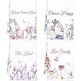 Buryeah 4 Pieces Floral Kitchen Towels Spring Summer Flower Butterfly Dish Bath Towels Decorative Absorbent Hand Reusable Soft Tea Cloths for Bathroom Wildflower Dish Cloths with Sayings for Drying
