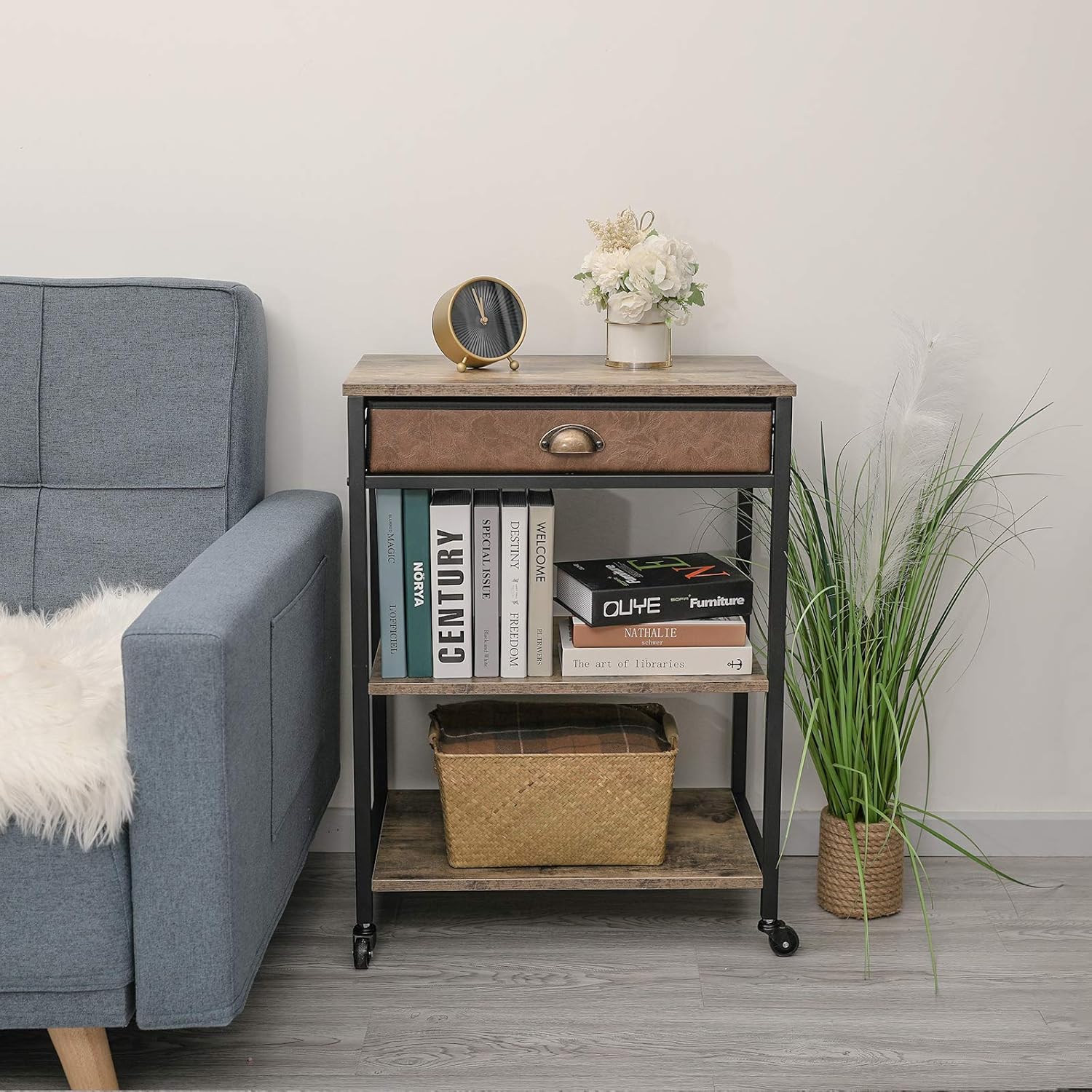 X-cosrack Deskside Mobile Printer Stand with Storage Drawer, 3 Tier Printer Table Cart with Wheel, Workspace Desk Organizer Shelf for Home Office, Rustic Brown : Electronics