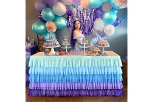 TAO-GE 6ft Mermaid Tablecloth Party Blue Purple Tutu Table Skirt for Rectangle Round Tables Chiffon Table Decorations for Mermaid Birthday Party Baby Shower Ruffle Table Skirting
