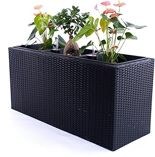 Elegant Einrichten XL Pflanztrog Polyrattan als Raumteiler 106x40x60cm schwarz.