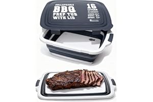 KITCHEN PERFECTION Collapsible XL Smoker & BBQ Prep Tub with Locking Lid & Cutting Board - Grill Caddy Container for Meat Marinating & Brine Perfect For Brisket, Turkey & Ribs - Best Gift For Men