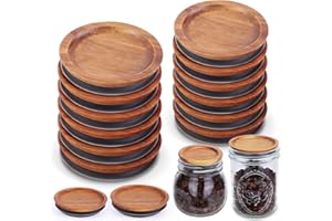 AFOROEOA 6Pack Regular Mouth and 6Pack Wide Mouth Mason Jar Lids Acacia Wooden Storage Canning Jar Lids Ball Jars Bamboo Wooden Lids with Airtight Silicone Seal, Brown