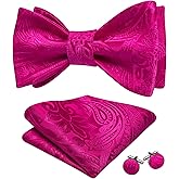YOHOWA Bow Ties for Men Paisley Self Tie Bowtie Pocket Square Cufflinks Set Classic Woven Formal Wedding Tuxedo Party