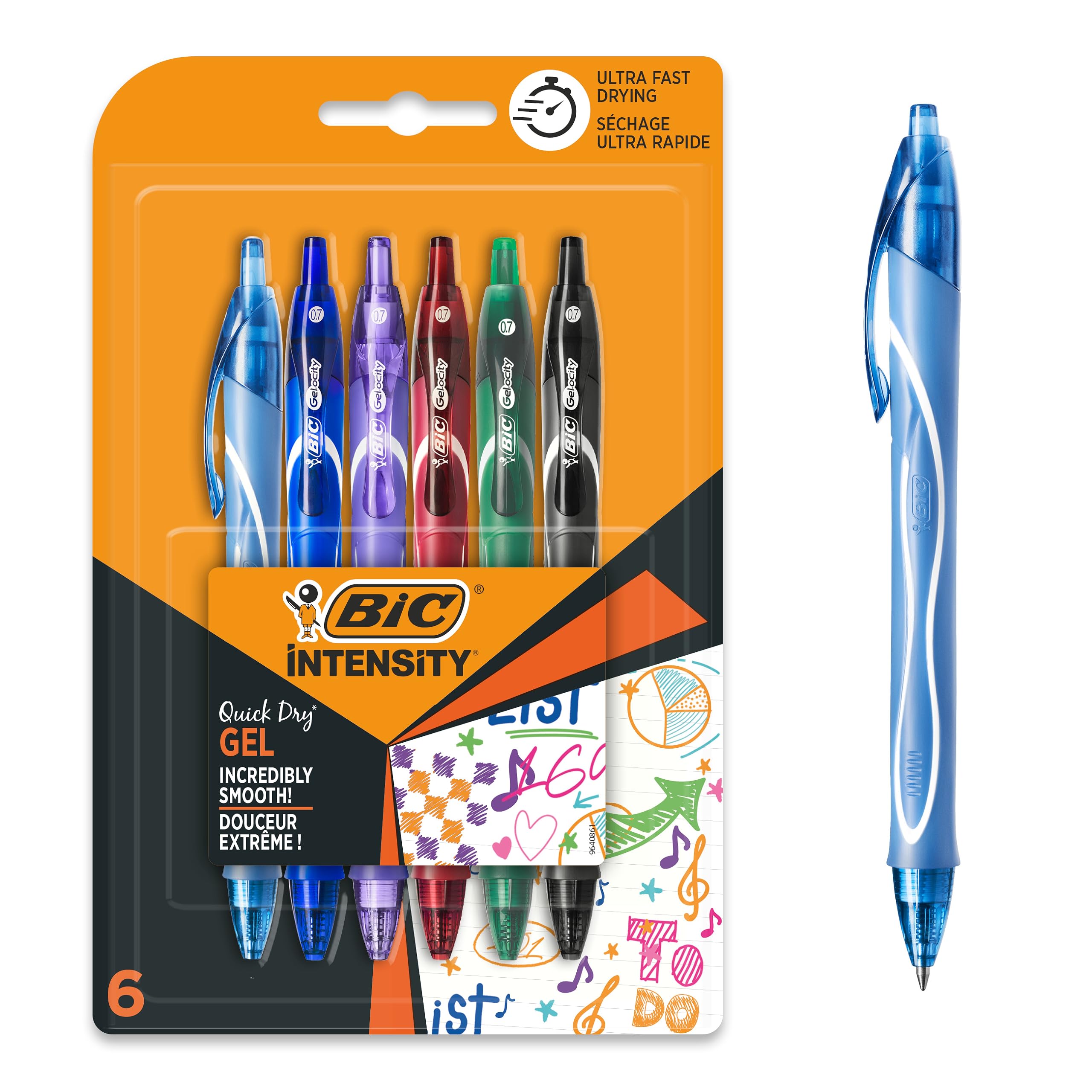 Bic Gel-ocity Quick Dry Gel Ink Pens - Assorted Colours, Pack of 6