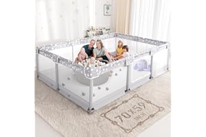 NUTIKAS Large Baby Playpen for Babies and Toddlers - 70x59in Giant Play Pen for Babies 6-12 Months Big Play Yard for Toddlers 1-3 Play Pens for Toddler Indoors Playyard Fence Pin Corrales para Bebes Grey-s