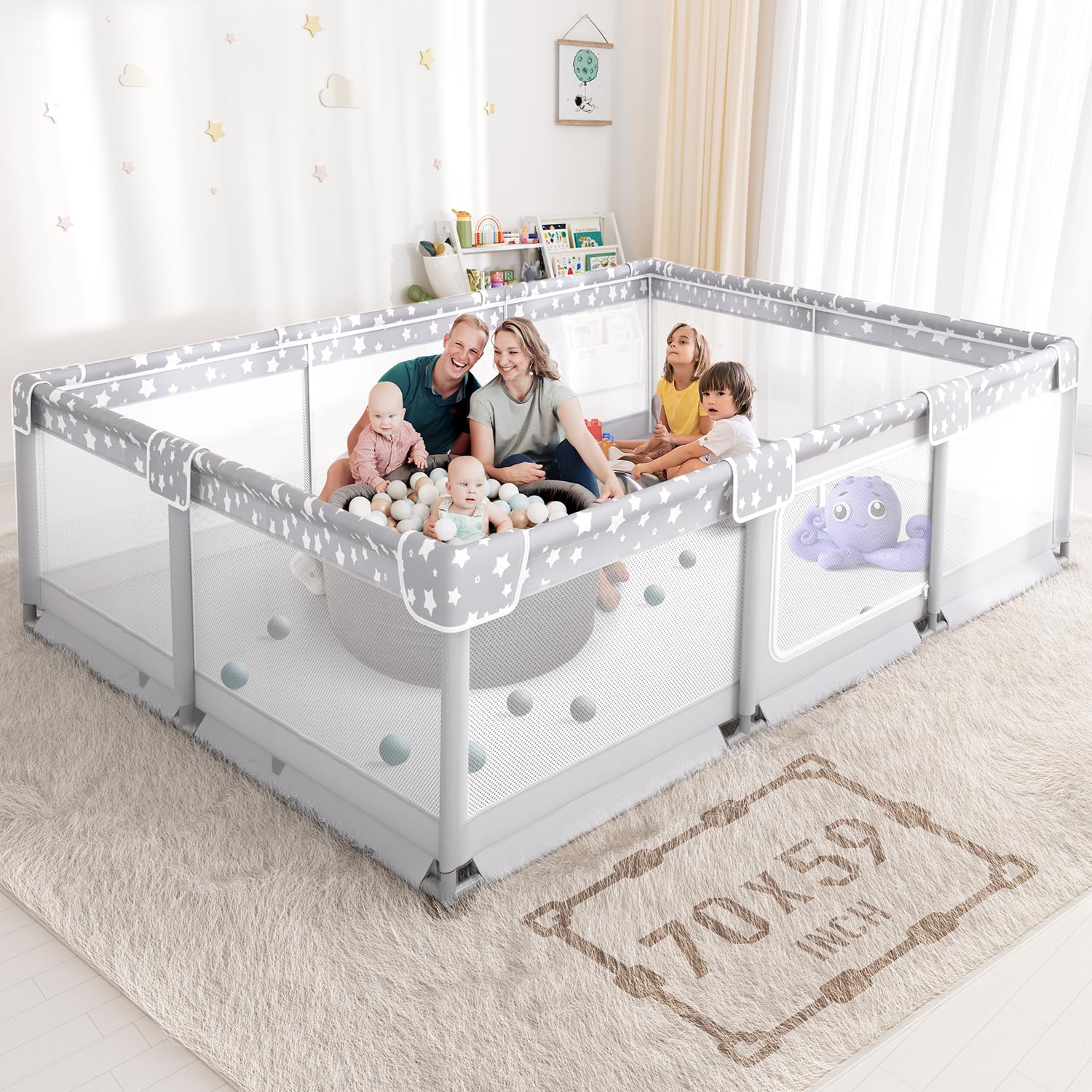 Photo 1 of Large Baby Playpen for Babies and Toddlers - 70x59in Giant Play Pen for Babies 6-12 Months Big Play Yard for Toddlers 1-3 Play Pens for Toddler Indoors Playyard Fence Pin Corrales para Bebes Grey-s
