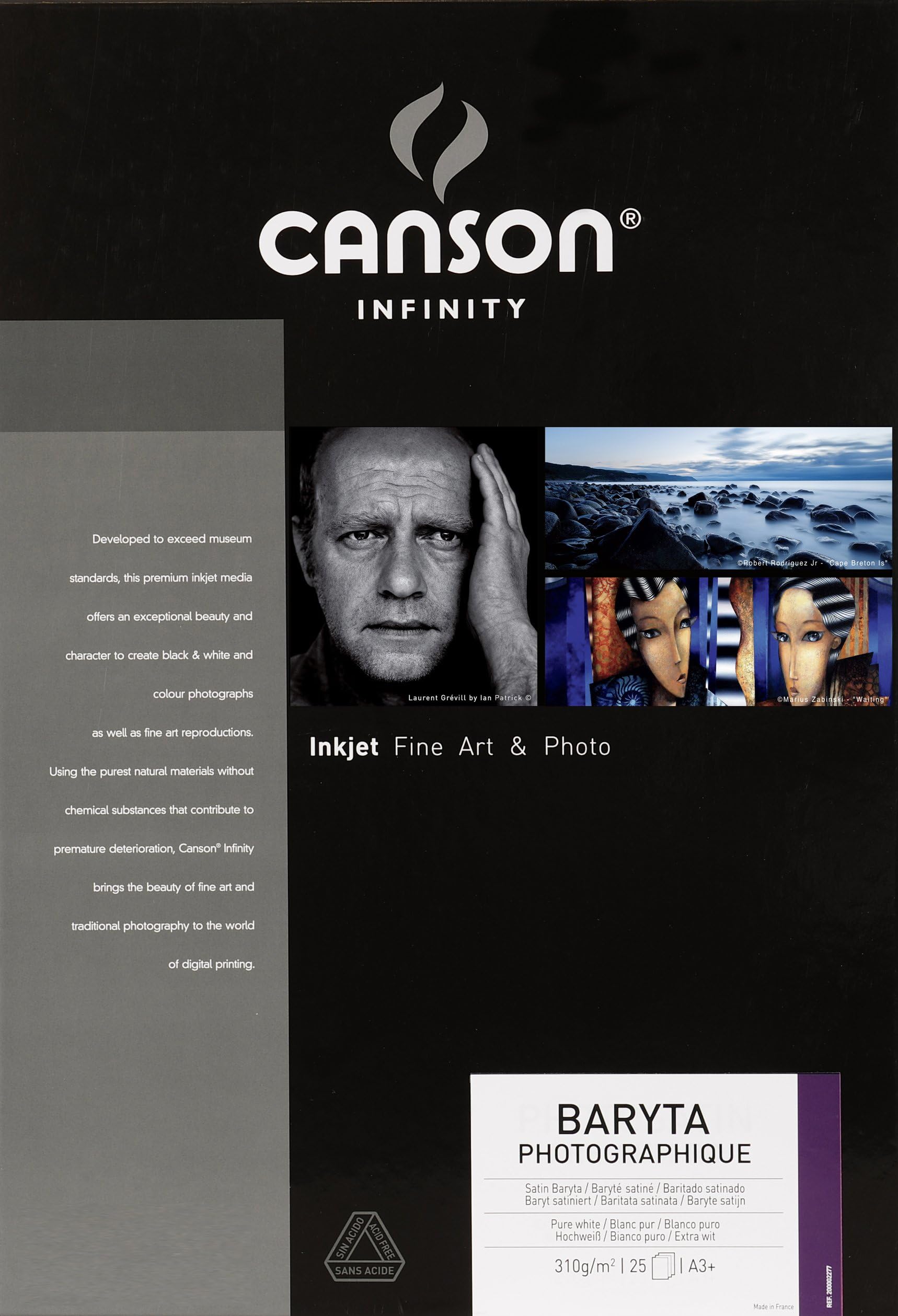 Canson Infinity Baryta Photographique 310gsm, Smooth White Inkjet Paper, A3+, Box of 25 Sheets