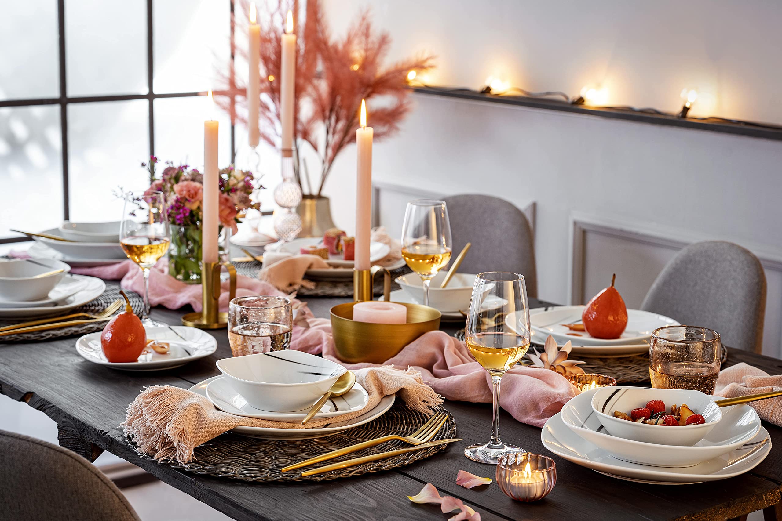 SÄNGER | Tafelservice Bilgola Black Lines aus Porzellan, 18-teiliges Geschirrset für 6 Personen, Teller Set, Eckig | PREMIUM COLLECTION 4